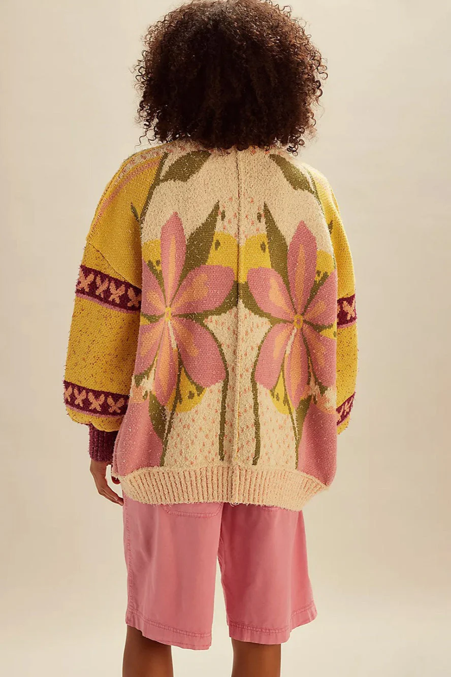 Abstract Print Lapel Long Sleeve Knit Sweater - Image 3