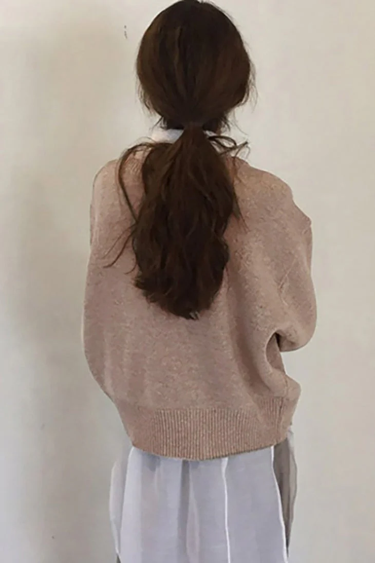 Asymmetrical Button Round Neck Knit Sweater - Image 4