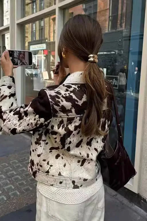 Casual Printed Shirt Collar Coat - Image 3