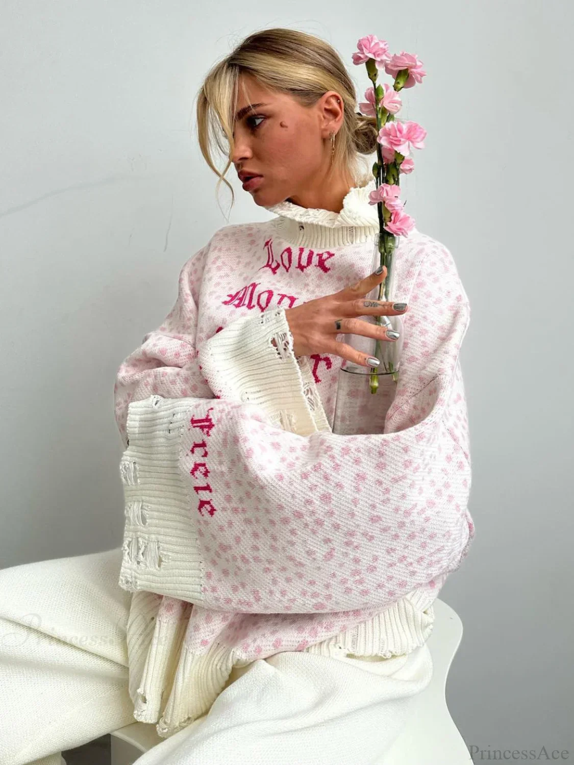 Contrast Letter Knit Pullover Sweater - Image 12