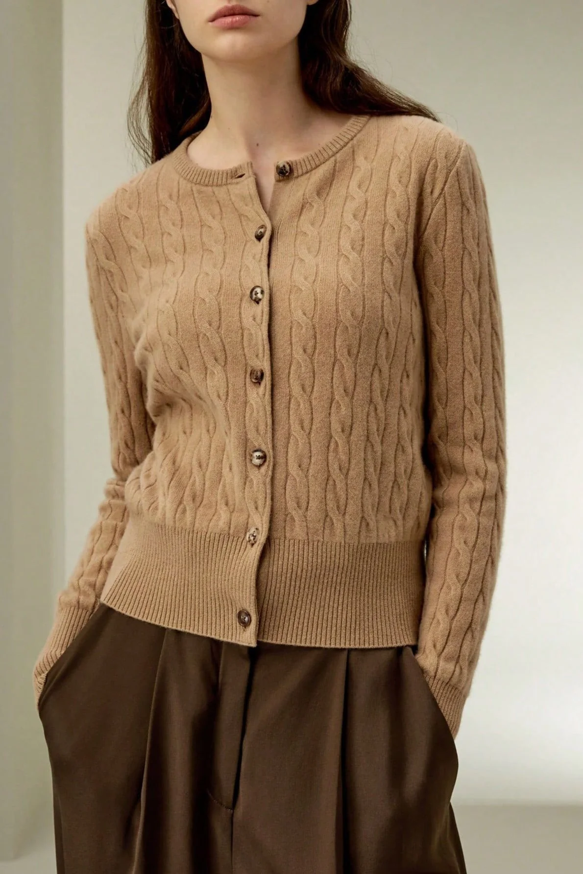 Elegant Cable Knit Button Cardigan Sweater - Image 4