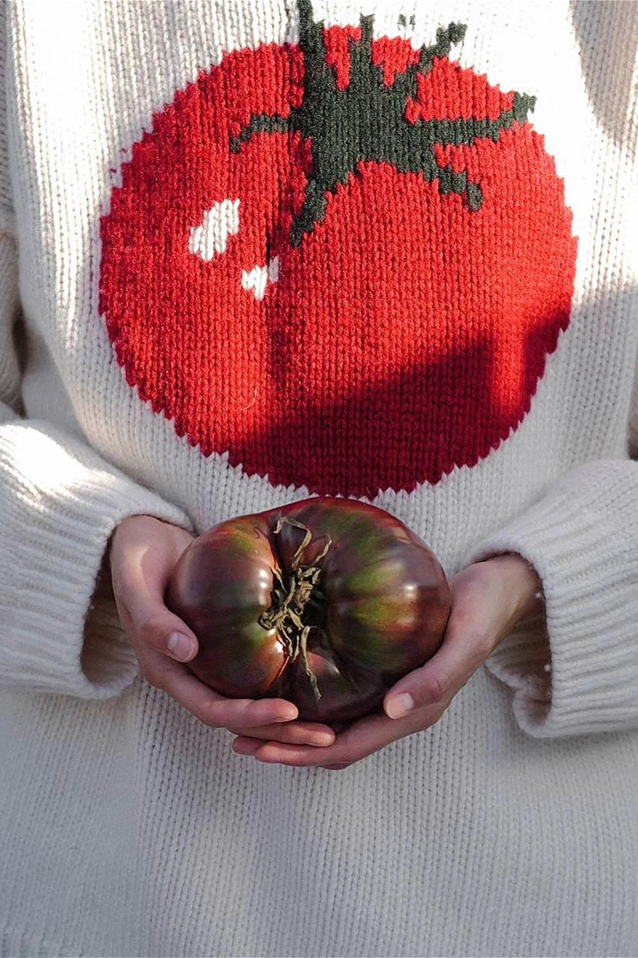 Embroidered Tomato Pattern Knit Sweater - Image 3