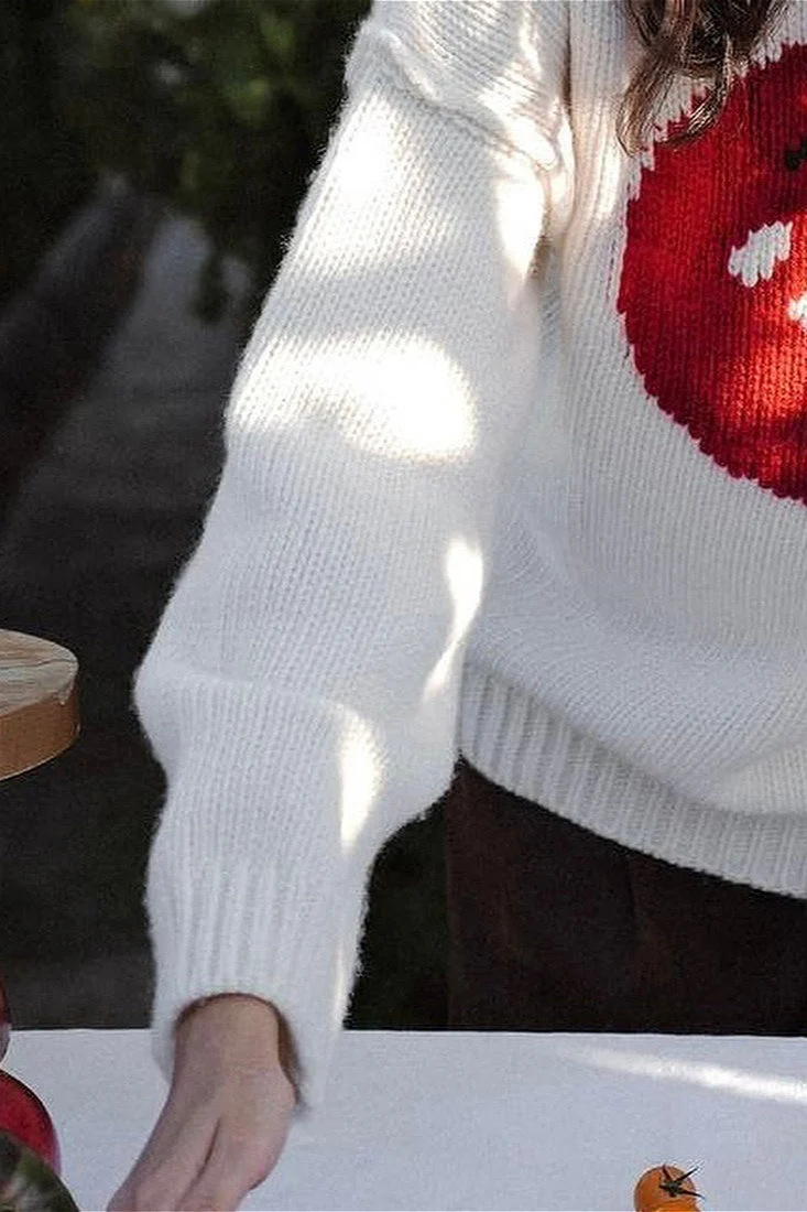 Embroidered Tomato Pattern Knit Sweater - Image 4