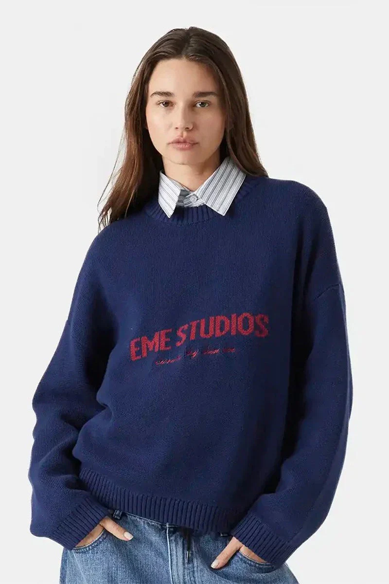 Embroidery Knit Slouchy Pullover Bloshope - Image 6