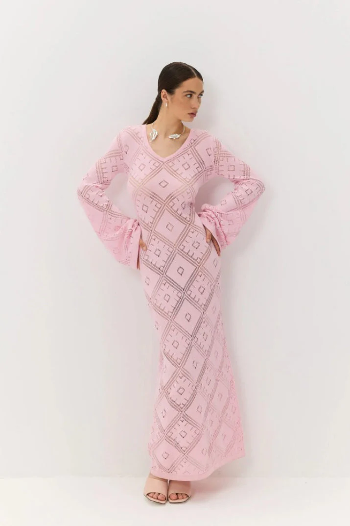 Knit Argyle Jacquard Long Sleeve Maxi Dress - Image 6