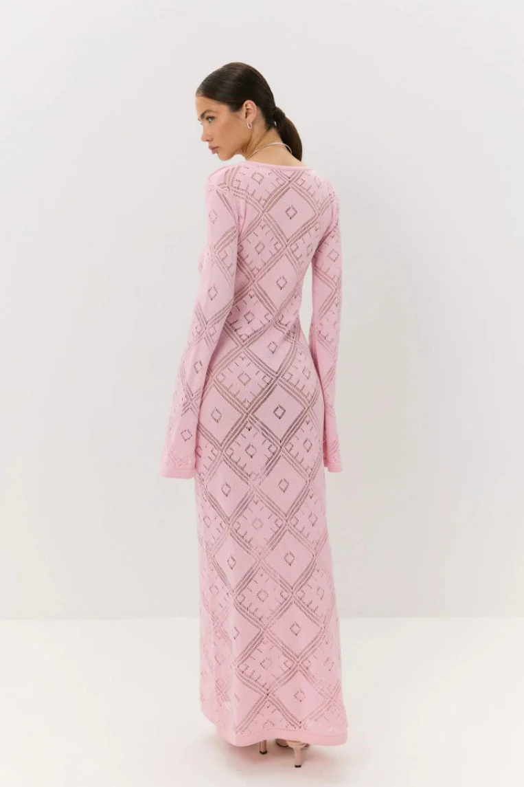 Knit Argyle Jacquard Long Sleeve Maxi Dress - Image 7