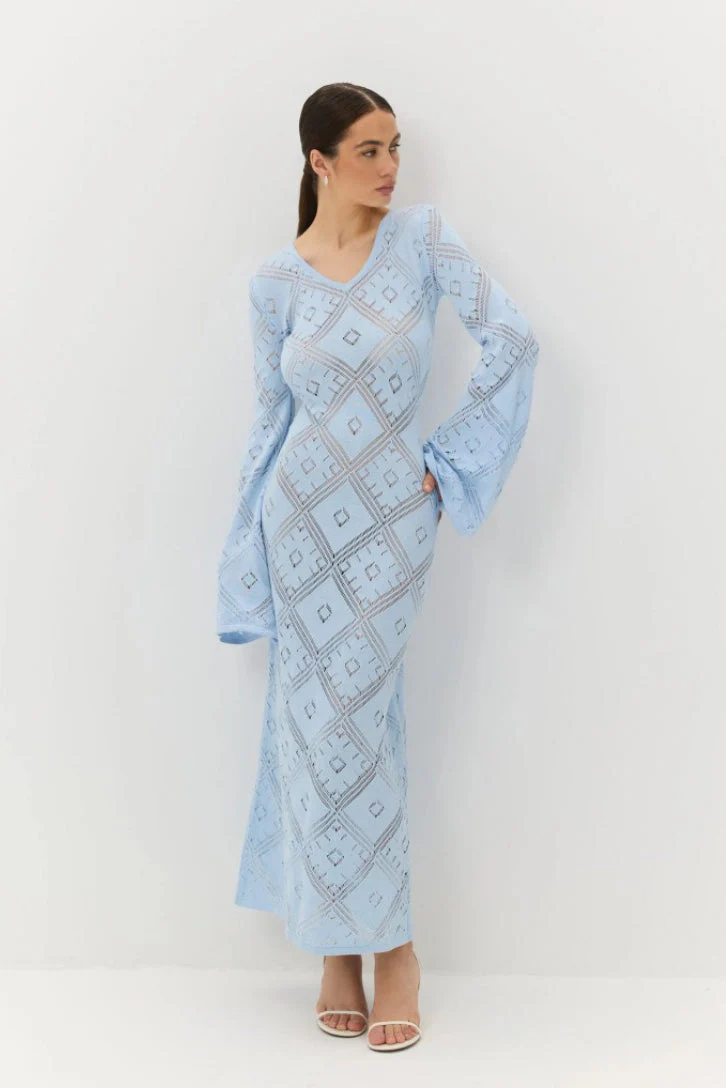 Knit Argyle Jacquard Long Sleeve Maxi Dress - Image 8