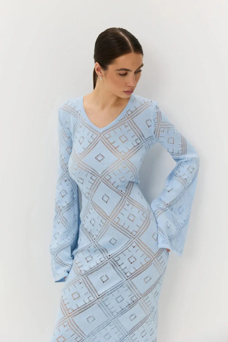 Knit Argyle Jacquard Long Sleeve Maxi Dress - Image 9
