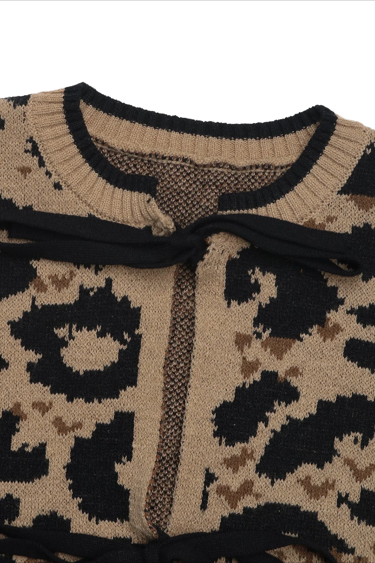 Knitted Leopard Ribbon Tie Cardigan - Image 4