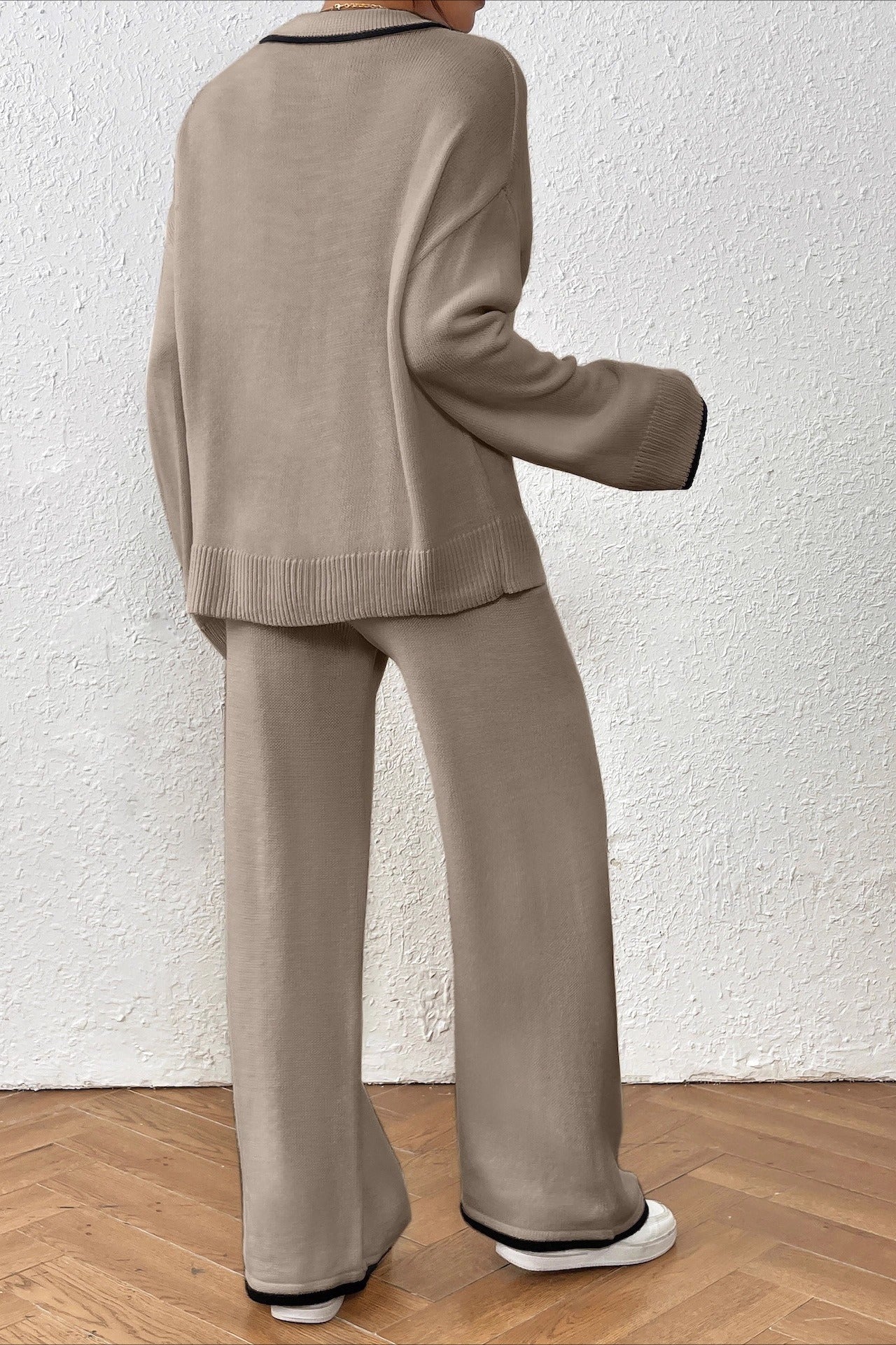 Lazy V-neck Knit Wide-Leg Pants Two Piece Set - Image 4