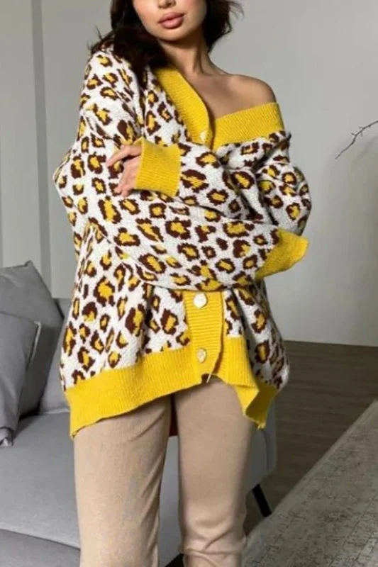 Leopard Print Knitted Long Sleeve Cardigan - Image 4