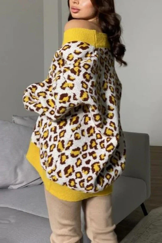 Leopard Print Knitted Long Sleeve Cardigan - Image 5