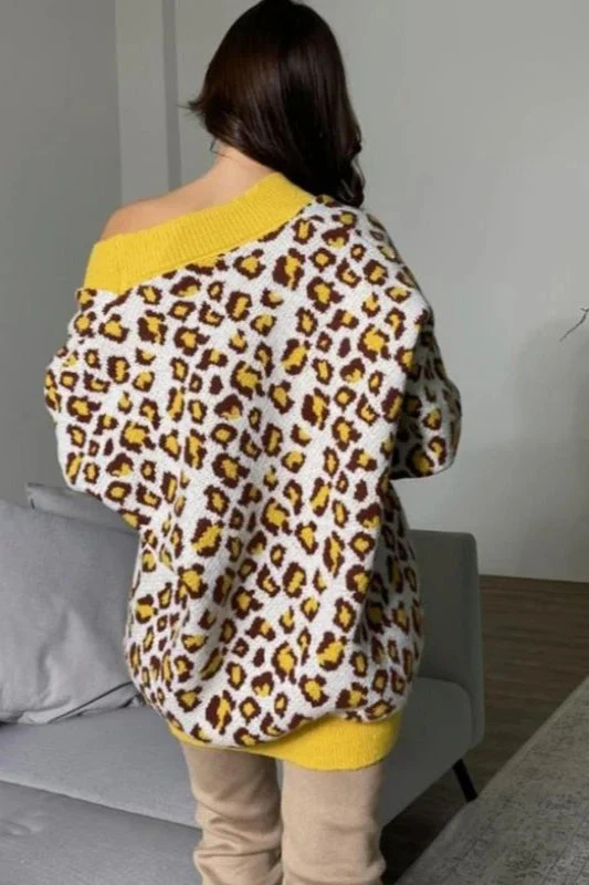Leopard Print Knitted Long Sleeve Cardigan - Image 6