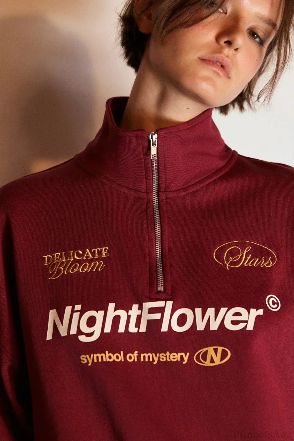 Letter Print Half Zip Stand Collar Loose Sweatshirt - Image 14