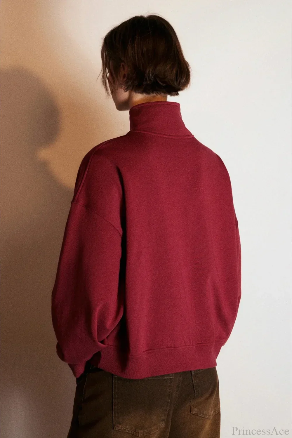 Letter Print Half Zip Stand Collar Loose Sweatshirt - Image 16