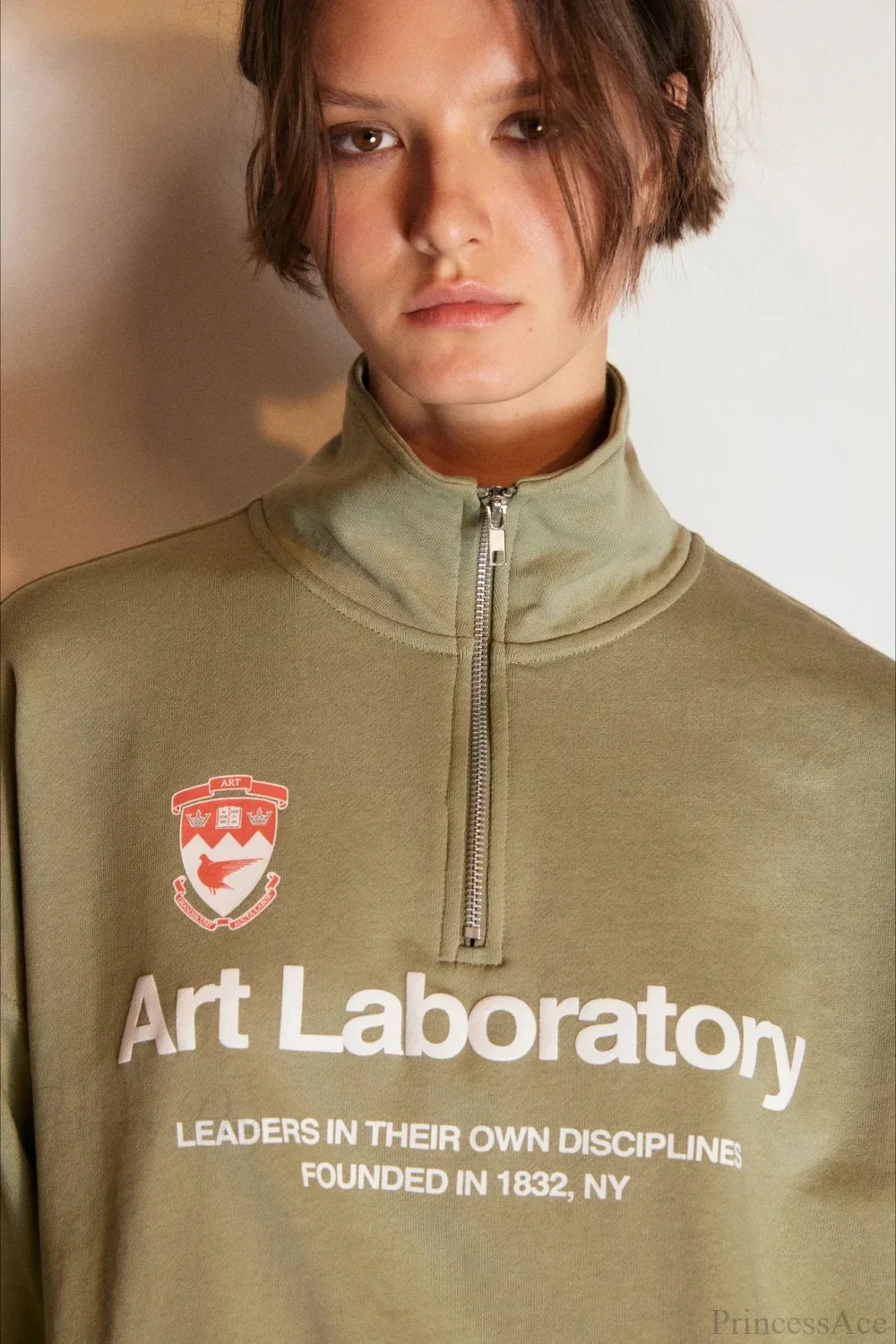 Letter Print Half Zip Stand Collar Loose Sweatshirt - Image 3