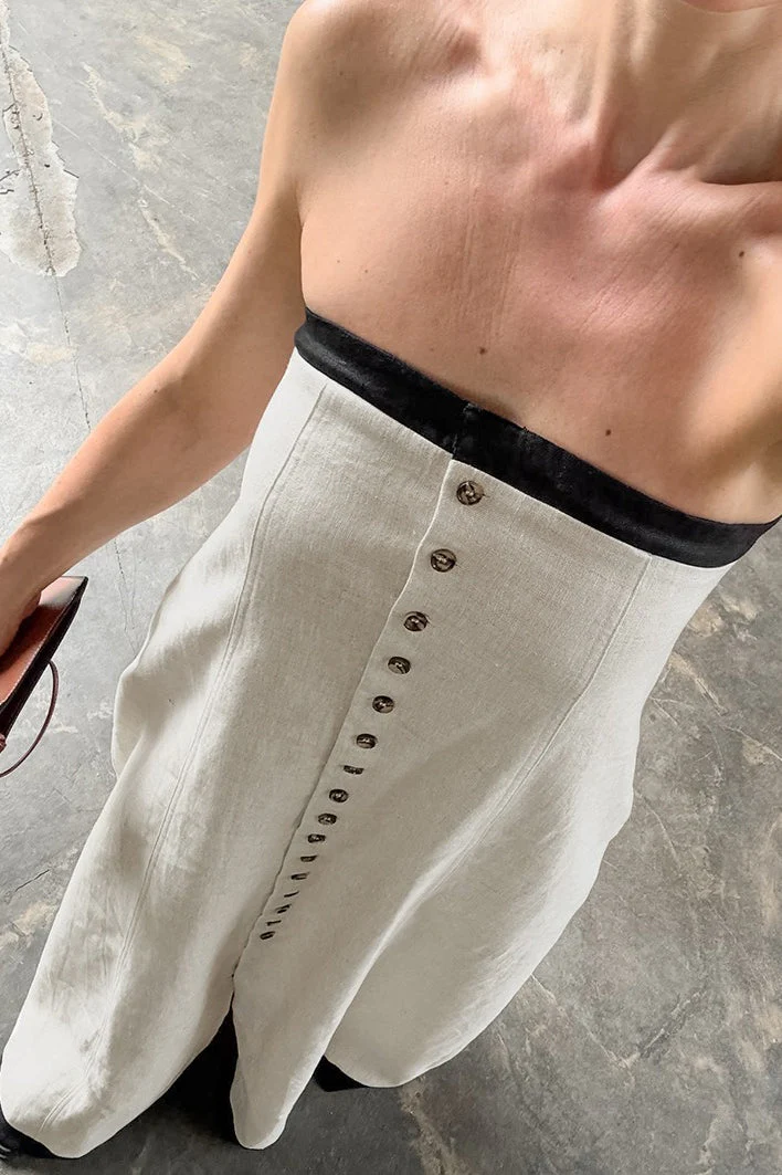 Linen Cotton Patchwork Bandeau Maxi Dress - Image 4