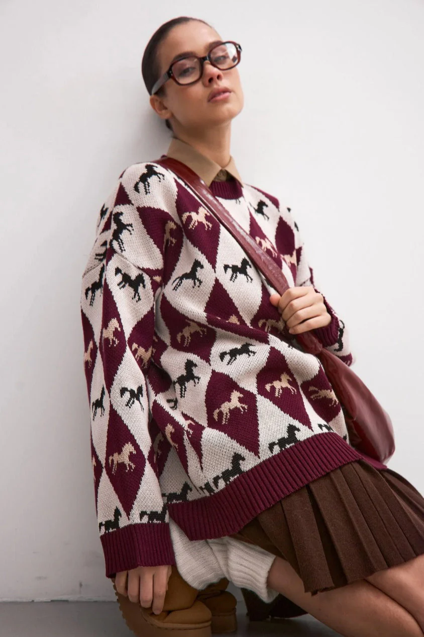 Long Sleeve Colorblock Knit Sweater - Image 3