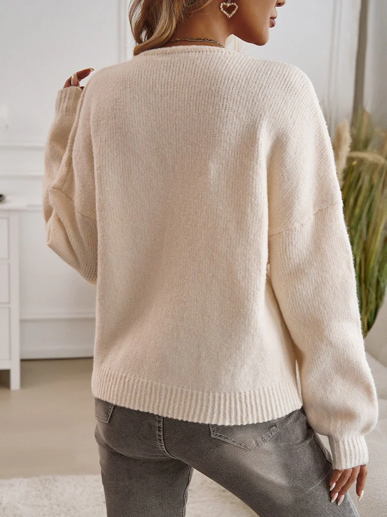 Loose Fit Button-Down Tie-Front Solid Color Sweater - Image 3