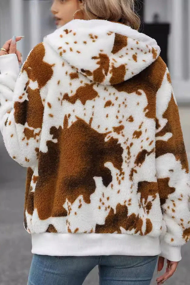 Plshoph Hooded Fleece Zippered Printed Coat - Image 3