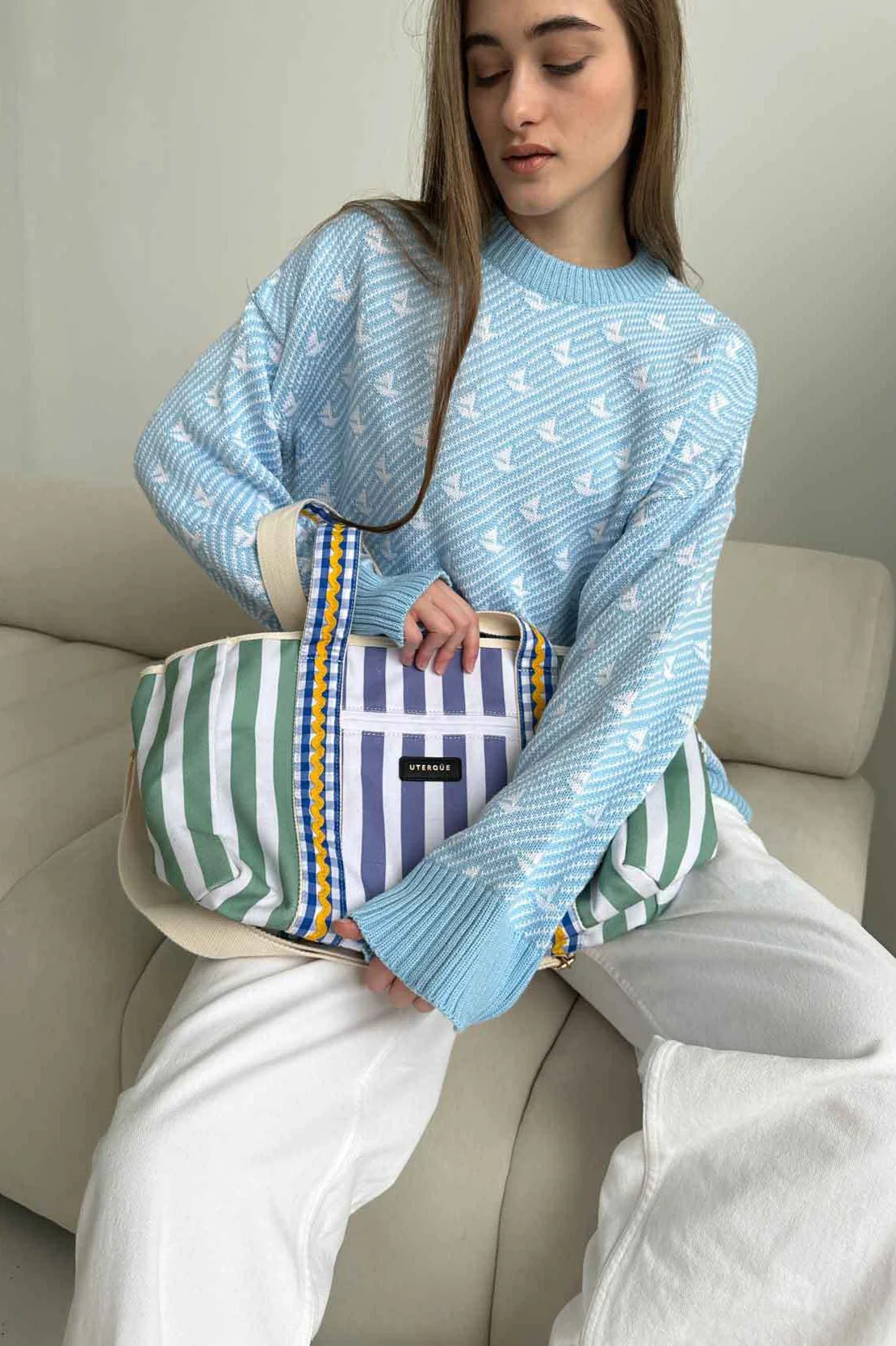 Sailboat Pattern Crew Neck Knit Sweater - Image 10