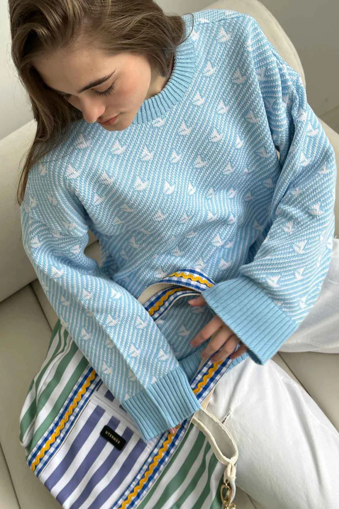 Sailboat Pattern Crew Neck Knit Sweater - Image 12