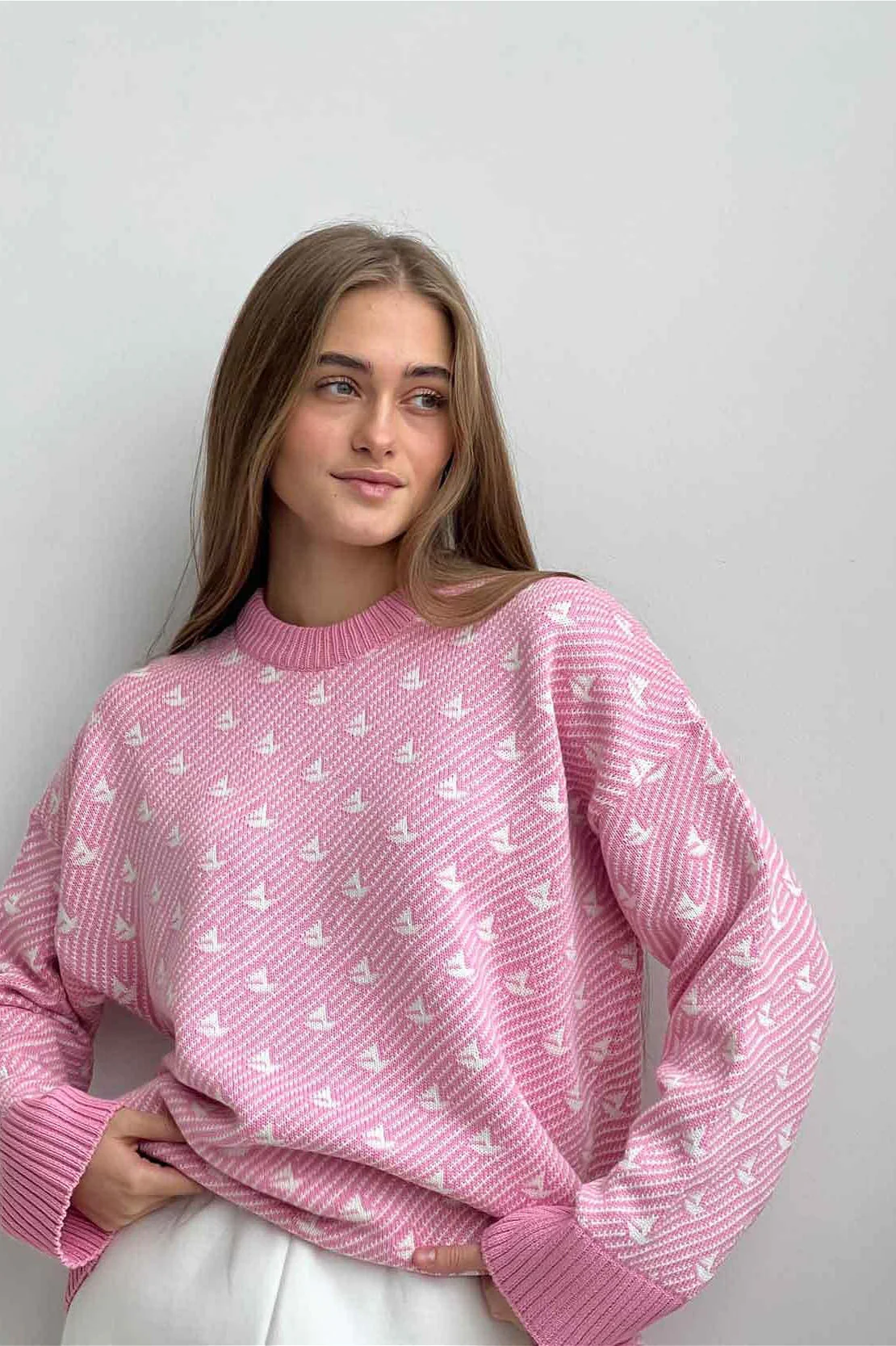 Sailboat Pattern Crew Neck Knit Sweater - Image 3