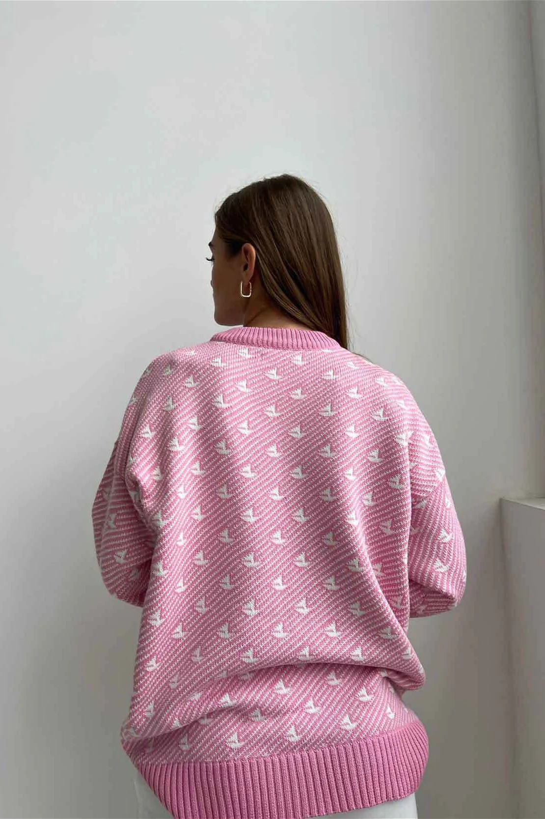 Sailboat Pattern Crew Neck Knit Sweater - Image 4