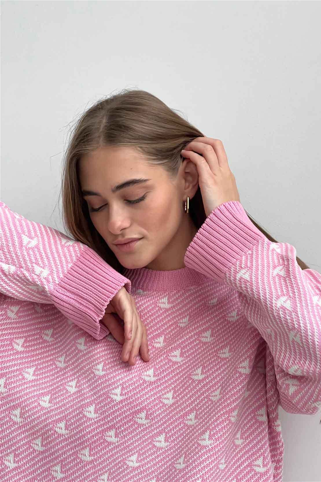 Sailboat Pattern Crew Neck Knit Sweater - Image 5