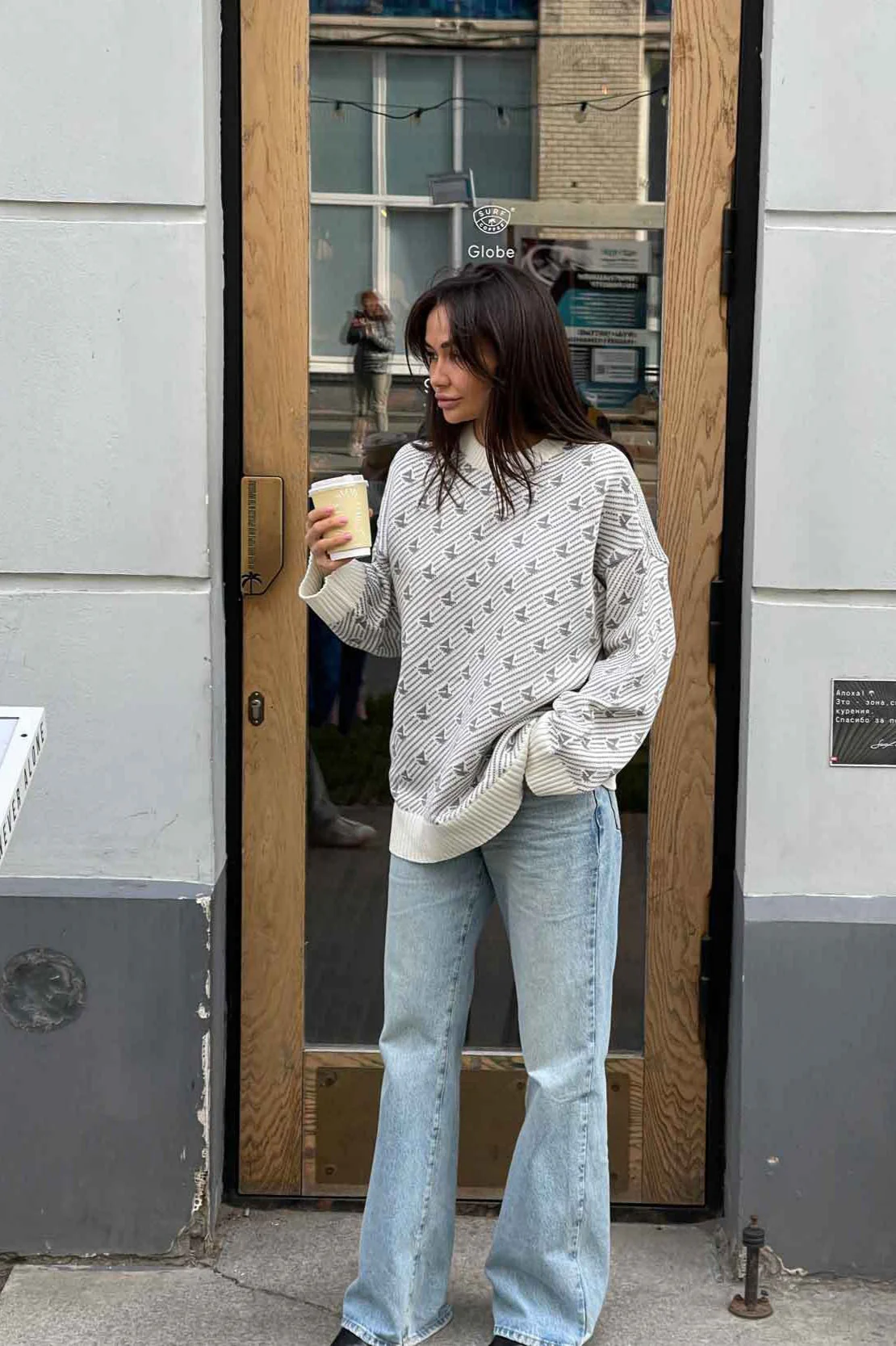 Sailboat Pattern Crew Neck Knit Sweater - Image 8