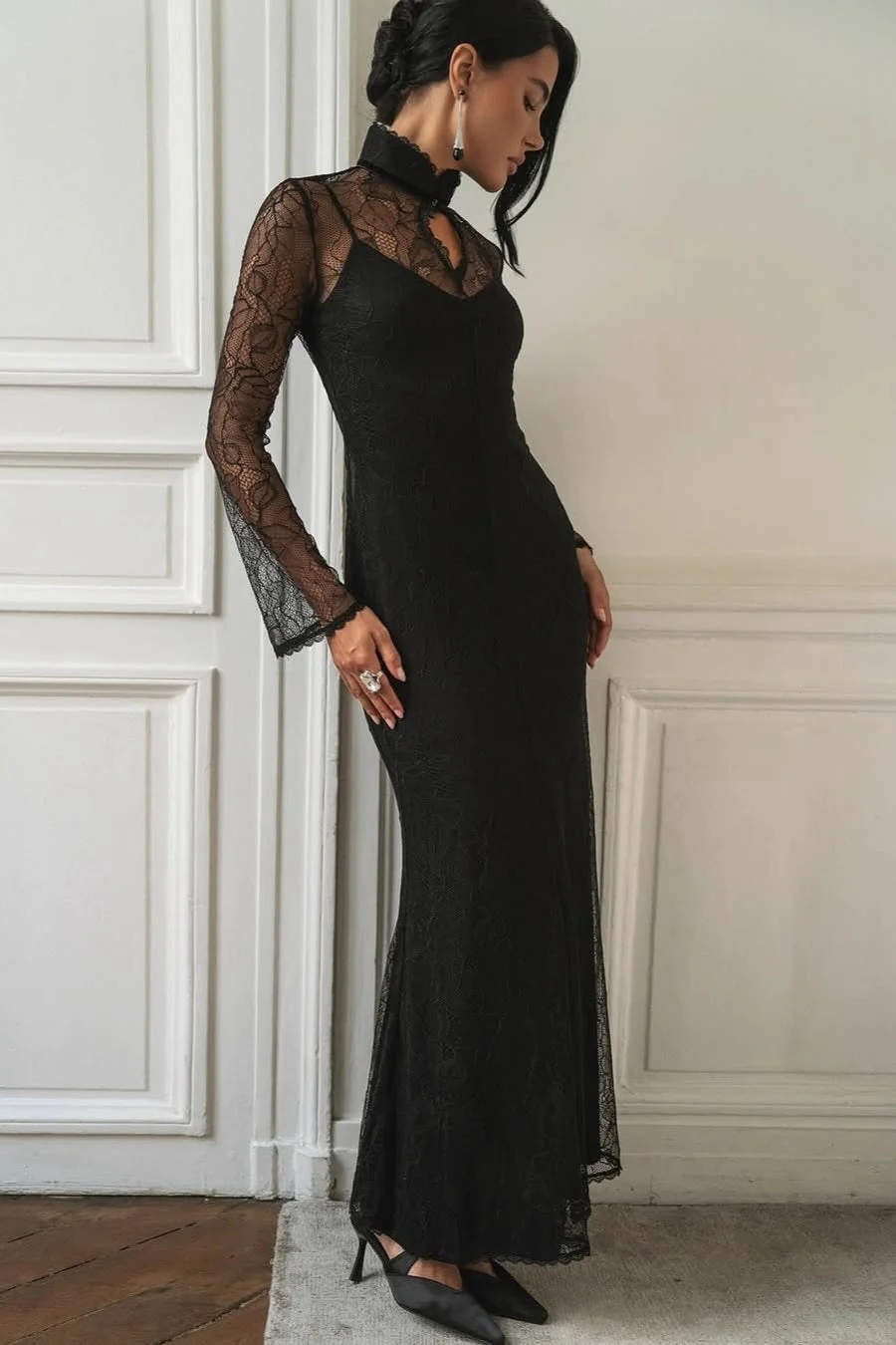 Sexy Lace Patchwork Fitted Cutout Maxi Dress - Image 4