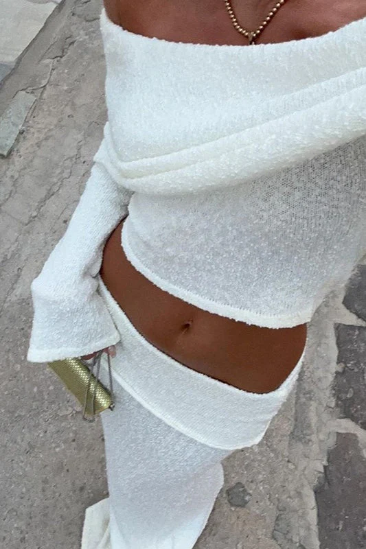 Sexy Off-Shoulder Cropped Top High-Waisted Solid Skirt Two Piece Set - Image 7