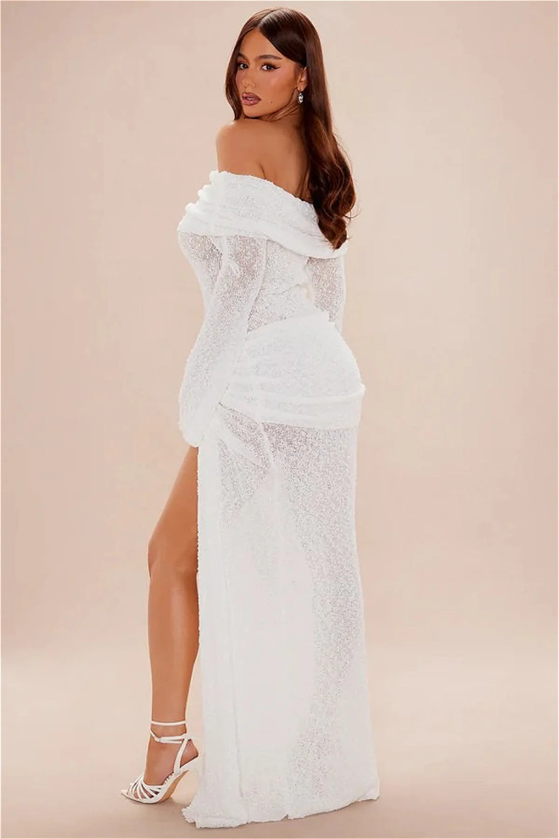 Sexy Off Shoulder Cutout Flare Sleeve Fitted Sash Maxi Dress - Image 5