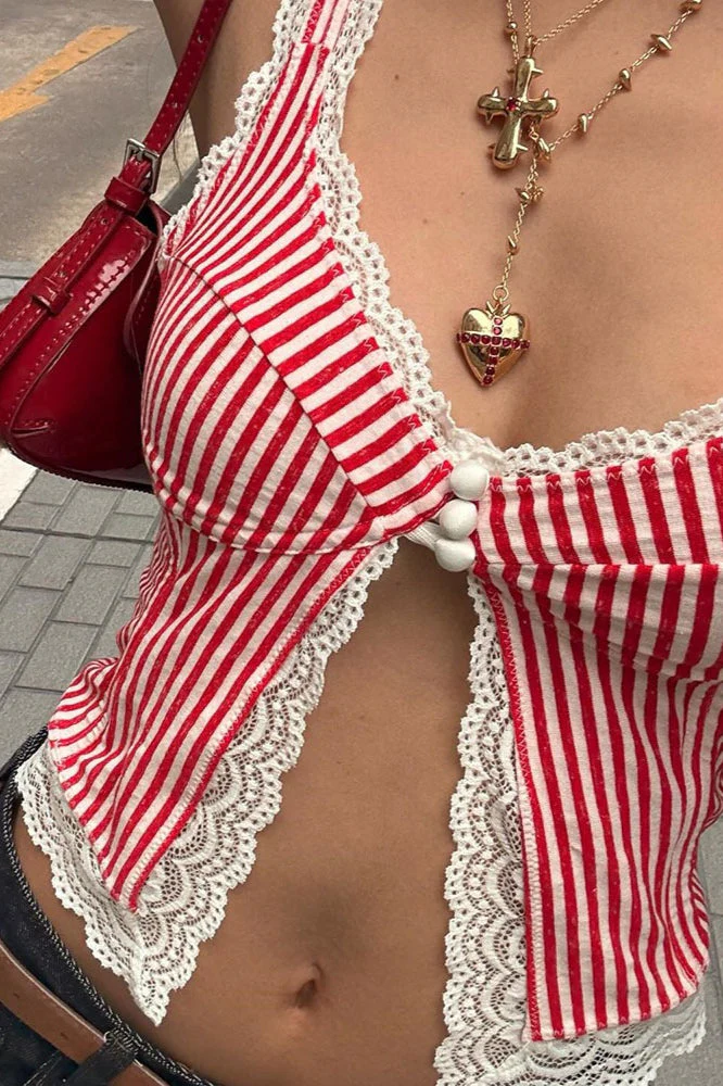 Sexy Ruffled Stripe Lace Tank Top - Image 3