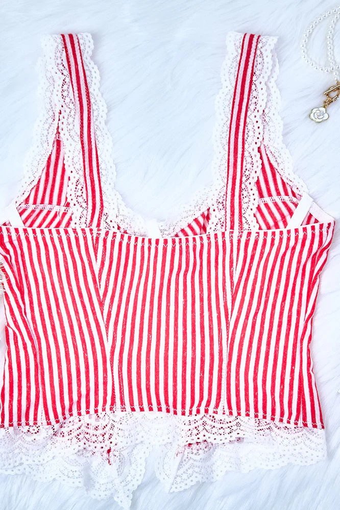 Sexy Ruffled Stripe Lace Tank Top - Image 4