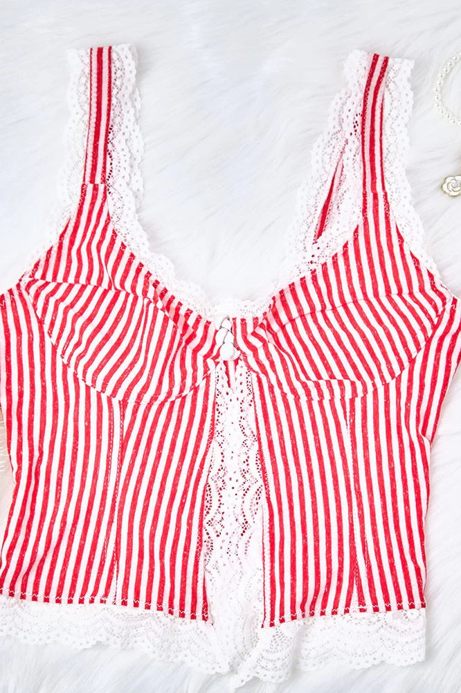 Sexy Ruffled Stripe Lace Tank Top - Image 5