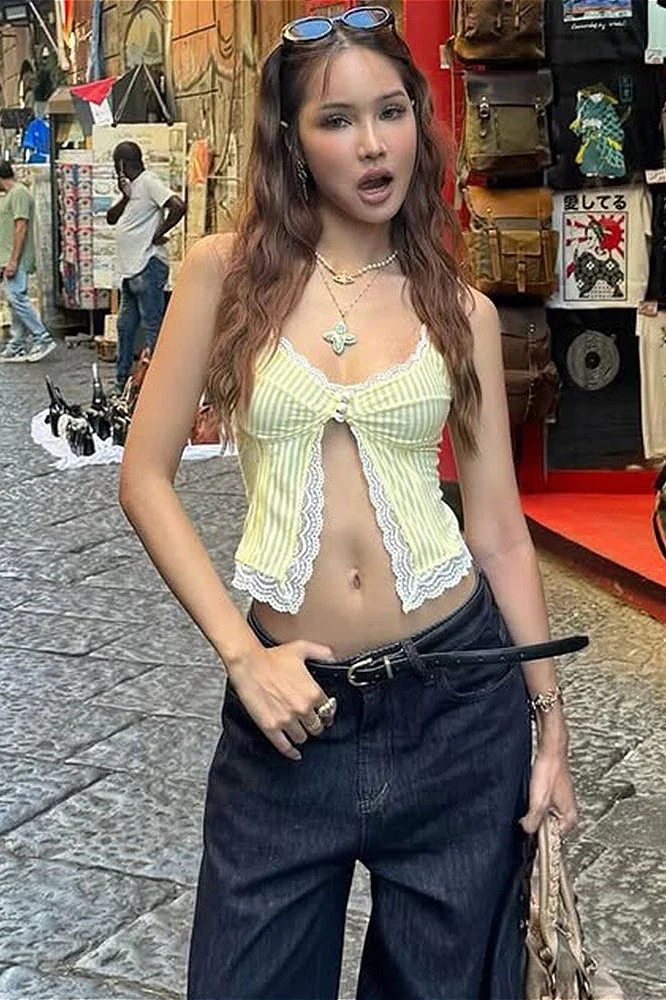 Sexy Ruffled Stripe Lace Tank Top - Image 7