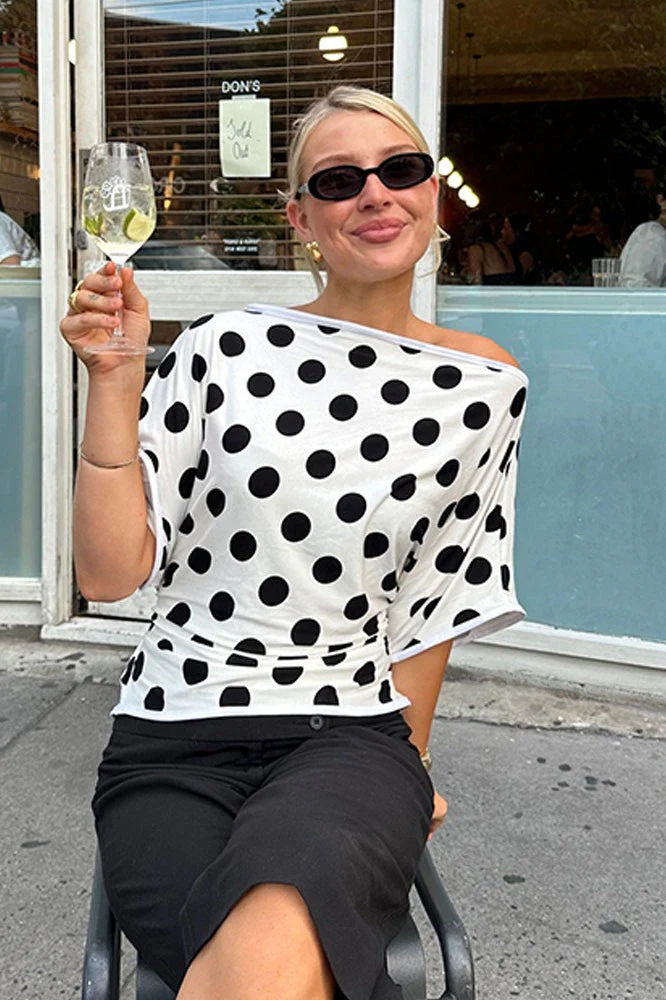 Short Sleeve Retro Dot Print Bloshope - Image 4