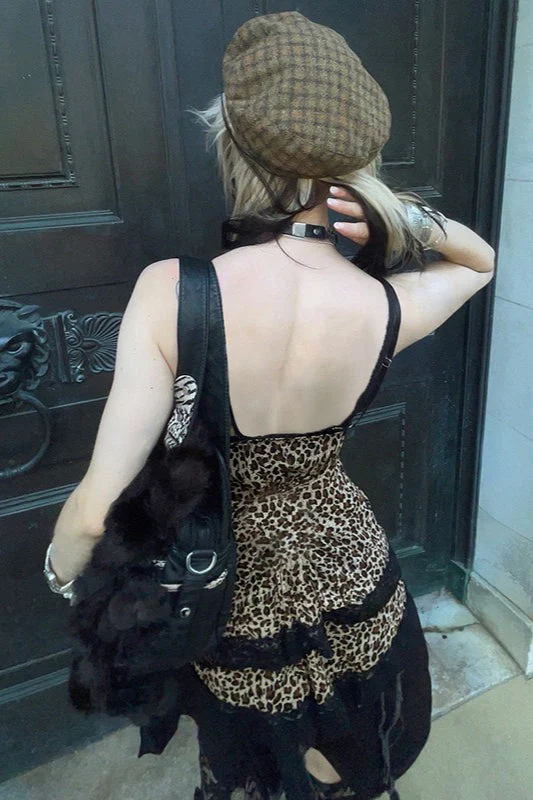 Trendy Asymmetrical Lace Leopard Print Bloshope - Image 3