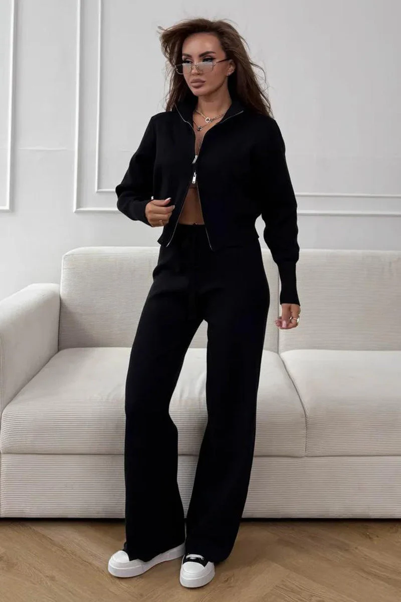 Two-Way Zipper Fitted Knit Commuter Two Piece Set - Image 11