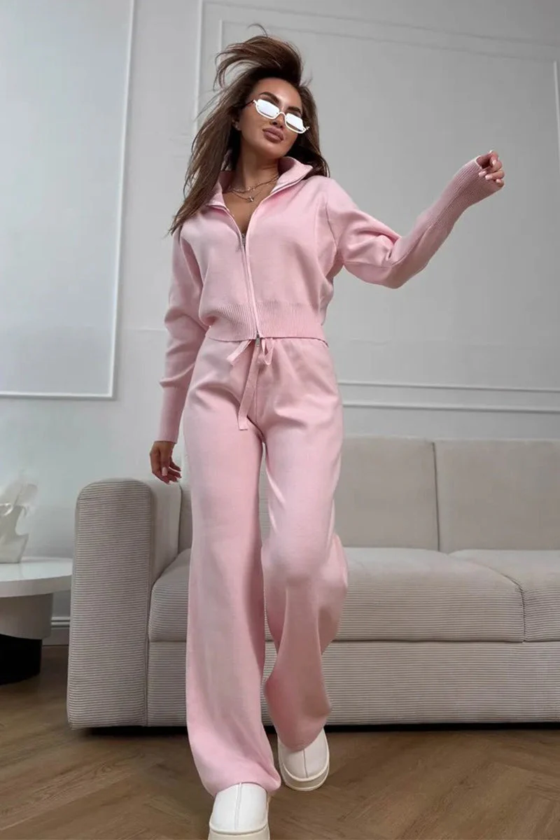 Two-Way Zipper Fitted Knit Commuter Two Piece Set - Image 15