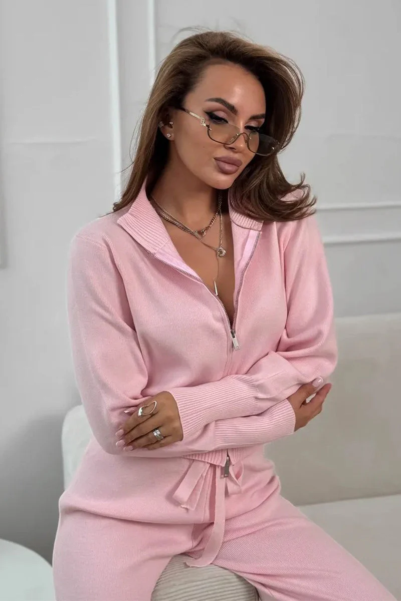 Two-Way Zipper Fitted Knit Commuter Two Piece Set - Image 18