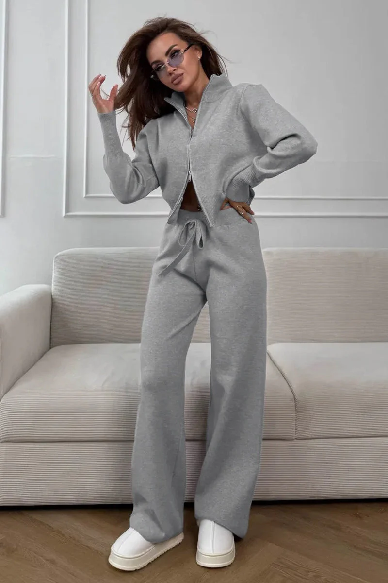 Two-Way Zipper Fitted Knit Commuter Two Piece Set - Image 22