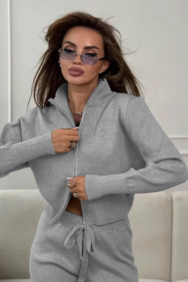 Two-Way Zipper Fitted Knit Commuter Two Piece Set - Image 23